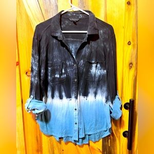 Rock and Republic tie dye roll sleeve button up cotton tee shirt fabric size L